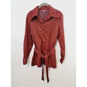 Montgomery Ward Women's Polyester Button Up Tie Waist Jacket Top Orange